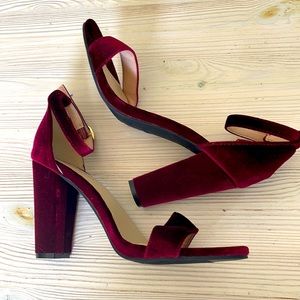 Maroon velvet heels